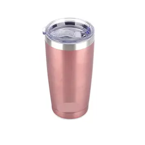20oz Tumbler with Lid, Stainless Steel Vacuum Insulated Double Wall Travel Coffee Mug, Rose Gold, Thermal Cup with Splash Proof Lid Drinkware Flasks