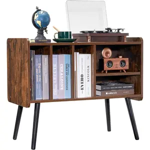 VEVOR Record Player Stand, Turntable Stand Holds Up to 220 Albums, Vintage Vinyl Record Cabinet with Removable Shelves, Record Player Table with Adjustable Height for Living Room, Bedroom, BrownVEVOR Super Brand Day