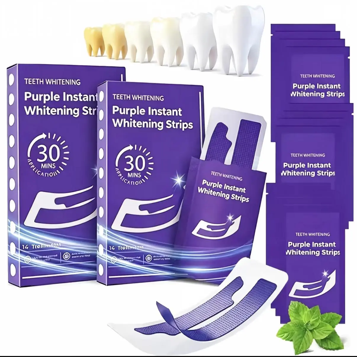 Purple Teeth Whitening Strips Kit, Teeth Whitener, 14Strips for 7 Days, Enamel Safe for Whiter Teeth, Whitening Without Sensitivity, Removes Yellow Stains & Bad Breath, Effective Color Correction for a Brighter Smile