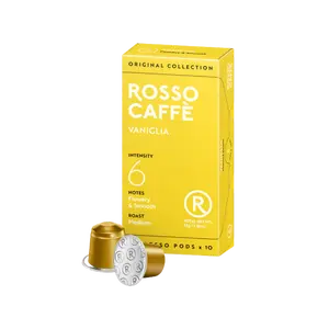 Rosso Caffè Vaniglia Espresso Pods - 10 Aluminum Capsules Pack Medium Roast with Vanilla & Walnut Notes Fluffy Smooth Flavor