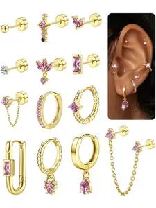 Stud Earrings Small Gold Hoop Earrings Set for Women Flat Back Earring Hypoallergenic Cartilage Earring Lightweight Dainty 14K Gold Stud Earrings for Multiple Piercing Set