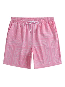 Men's Quick-Dry Beach Shorts with Vibrant Geometric Pattern, Pockets, Ideal for Swimming, Surfing, Summer Outdoor Activities