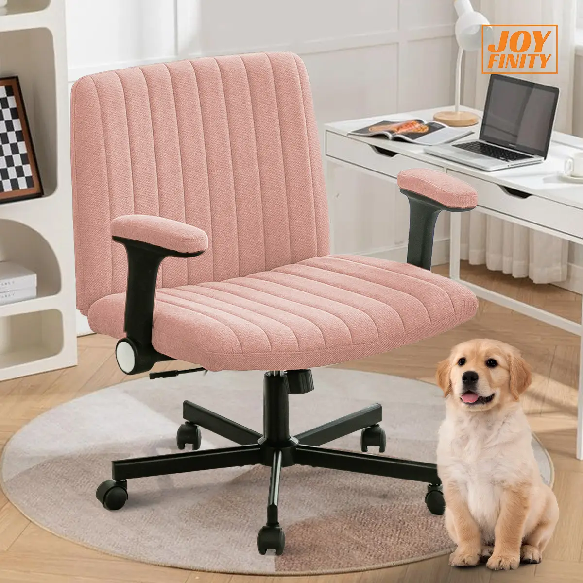 Joyfinity Oversized Criss Cross Chairs with Wheels and Flip-Up Armrests Plus Size Height Adjustable Sit Cross-legged Chair Swivel Modern Home Office D