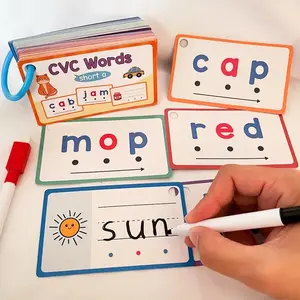 60 Cvc Word Flashcards Learning Alphabet Reusable Phonics and Visual Words for 4-8 Year Olds, Teacher Approved Spelling Kit with Colorful Illustrations