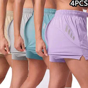 1 pack contains 4 women’s summer sports printed shorts; elastic waistband with drawstring running shorts, suitable for indoor workouts and outdoor running; breathable and lightweight.