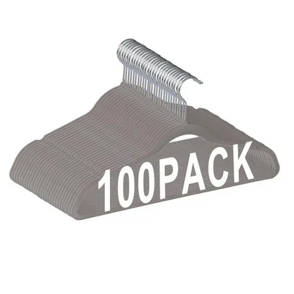 Zenstyle 100PCS Velvet Hangers, Non-Slip Clothes Hangers with 360° Swivel Hook for Hanging, Premium Grey Home Organiser, Non-Fading And Non-Shedding Flocking Velvet, Metal