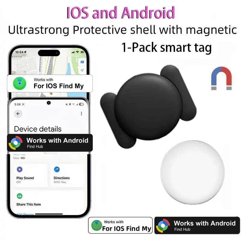 Dual System Apple and Android Tracker, GPS Motor, Magnetic Case, No Monthly Fee, Rechargeable Battery, for Car, Bike, Motorcycle, Backpack, Luggage