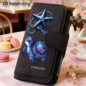 1pc Starfish and sea turtles pattern women's long wallet, multi-functional wallet, portable snap coin purse, birthday gift and daily commuting essential, perfect holiday gift, suitable for outdoor, travel and family use, 3.30CYJ-6