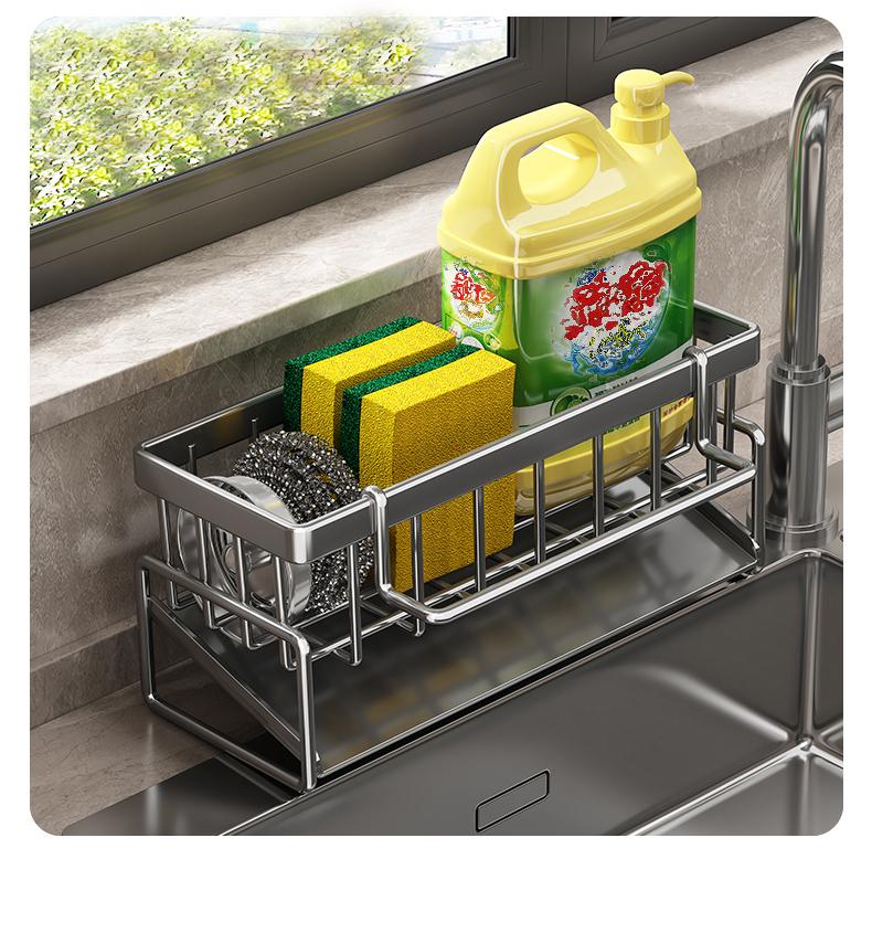 Kitchen sink draining rack, automatic drainage plastic storage rack, sink shelf, sponge and soap rack, towel rack