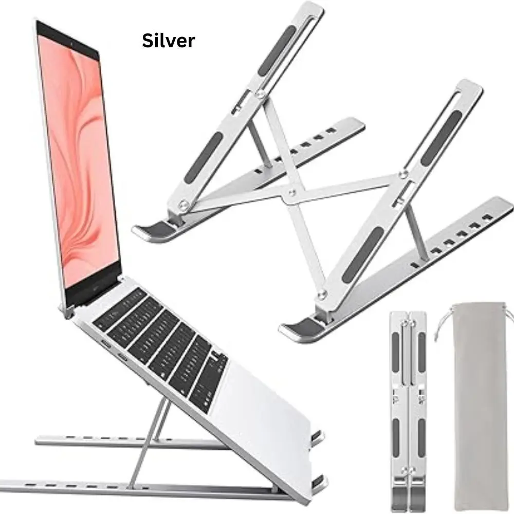 Airflow Metal Laptop Table Stand, Adjustable Foldable Desk Holder (7 Angles, 15°-45°), Strong Stable, Portable, Wide Compatibility for Home/Office, Supports 10-15.6 in Devices & Tablets, Works with Most Brands