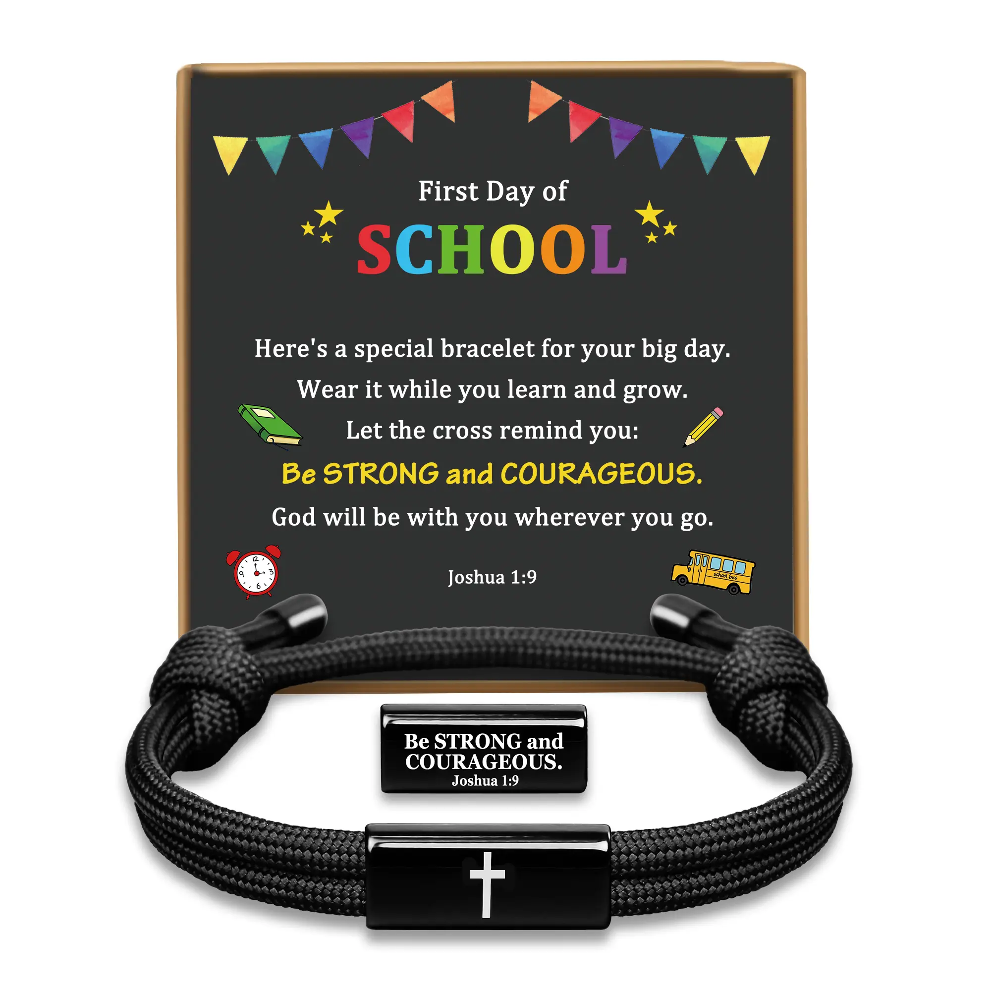 Trinckle First Day of School Bracelet Boy, Adjustable 1st Day of School Cross Bracelet to Dress Back to School Outfits, Graduation Gifts for Son Grandson Nephew Friends Teen Boys