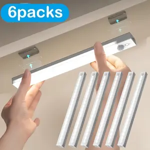 6-Pack LED Motion Sensor Lamp Cabinet Under-Cabinet Lights, USB Rechargeable, Wall Mounted, Suitable for Wine Cabinets, Closets, Bedrooms, Rvs, Stairs