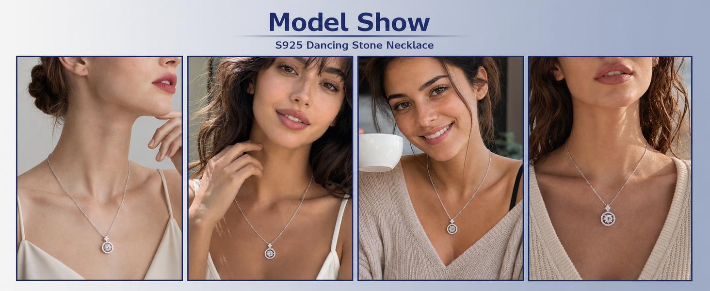 Women's S925 Sterling Silver Moissanite Necklace, D Color VVS Dancing Stone Round Halo Pendant with 4-Stone Floral Accent, O Chain, Birthday Anniversary Gift