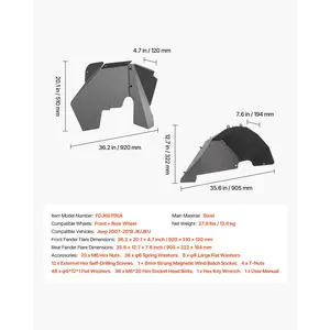 VEVOR Inner Fender Liner, Front Rear Fender Liner Compatible with 2007-2018 Jeeps JK/JKU 2/4 Doors, Steel Mud Guards Bolt-on Style Fenders Flare, Wheel Well Cover Fenders Flare Liners, Black