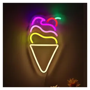 Sign Illuminated Ice-cream Cone With Cherry Neon Sign USB Powered Dimmable Wall Neon Light For Shop Club Festival Party Wall Decoration 15.1cm×26.9cm