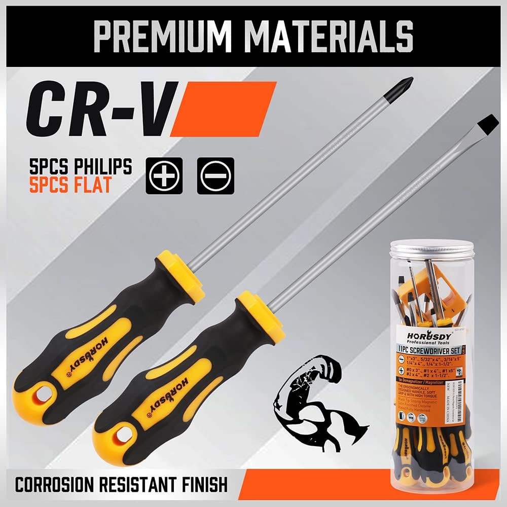 11-Pieces Magnetic Screw Driver Set with 5 Phillips and 5 Flat Head Tips for Fastening and Loosening Seized