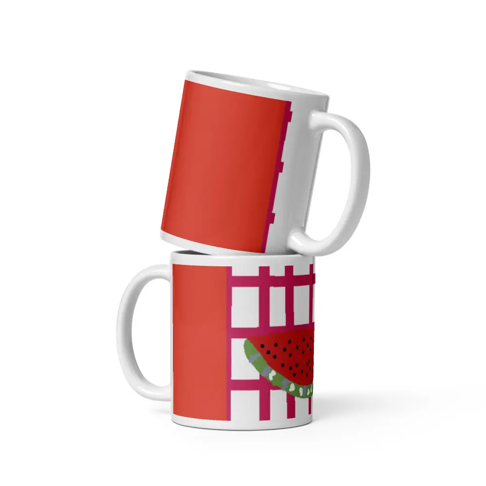White Glossy Vivid Print Watermelon Mug - Durable Sturdy Material, Reusable, Washable Kitchenware Drinkware, Microwave Safe, Dishwasher Safe, Contemporary Aesthetic for Coffee Bar, Coworker Gift
