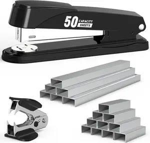 Metal Stapler Heavy Duty 50 Sheet Capacity with 1750 Staples and Staple Remover, Full Strip Staplers for Desk, No Jam, Non-Slip for Office & Classroom, Black Swihauk
