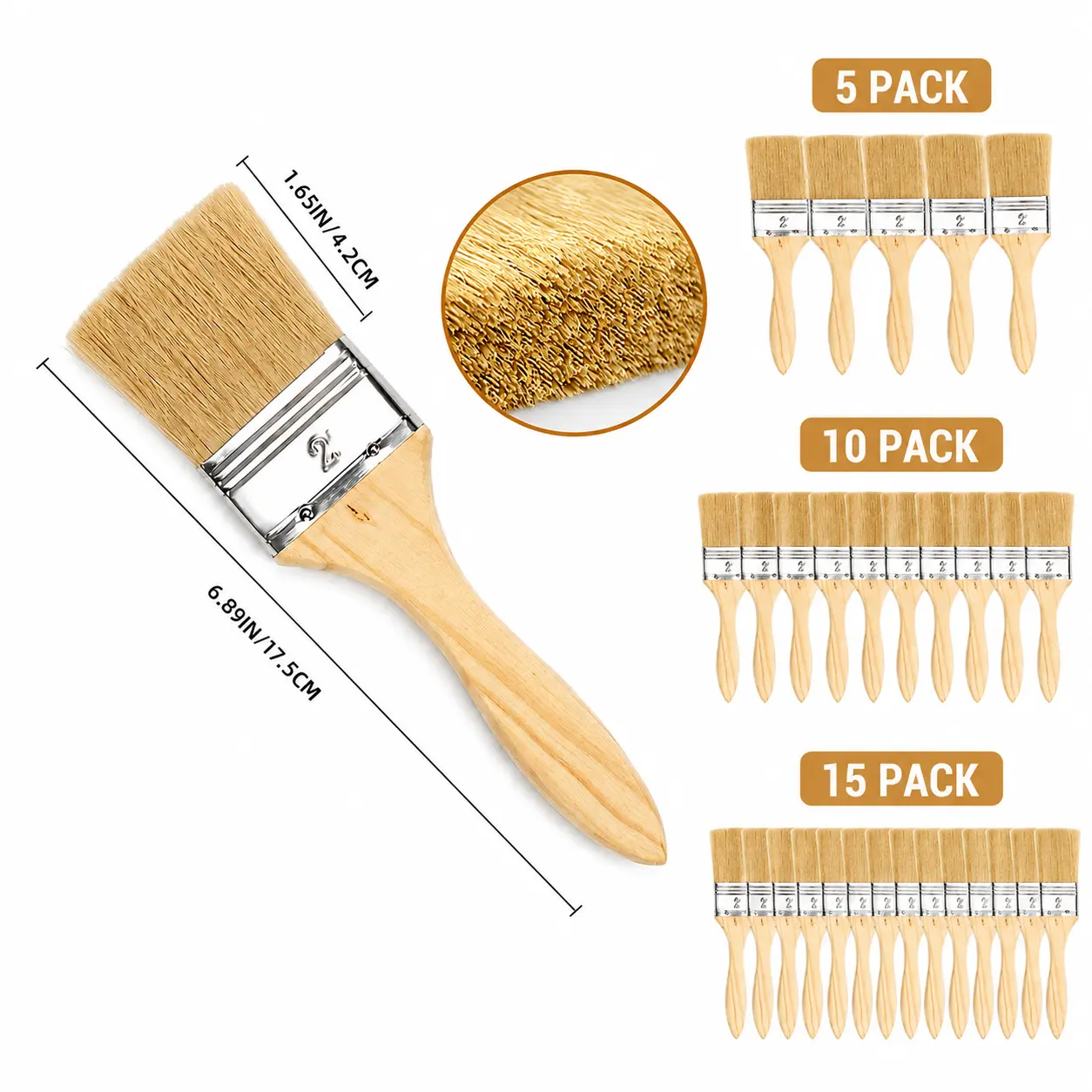 2 Inch Flat Paint Brush with Wooden Handle, Natural Bristle Paint Brush for Painting, Staining & Varnishing