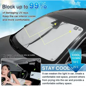Karltys Fit Front Windshield Sun Shade - 99% UV Blocker, Foldable Nylon Visor Protector for Heat Reduction & Privacy, Fits Most Cars (Check Details)