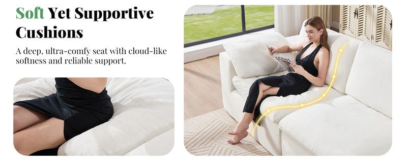 【Ships in multiple Boxes】AMERLIFE 130 inch Cloud Couch Sectional, No-Assembly Modular Sectional Sofa with 83.5 inch Deep Chaise, Oversize Cloud Couch for Living Room