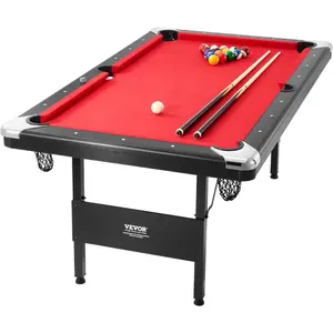 VEVOR Folding Pool Table, Portable Billiards Tables, Foldable Space-Saving Entertainment Game Set Includes Ball, Cue, Rack, Chalk, Brush, Brown with Bule Cloth, for Family Use, Recreation RoomVEVOR Super Brand Day