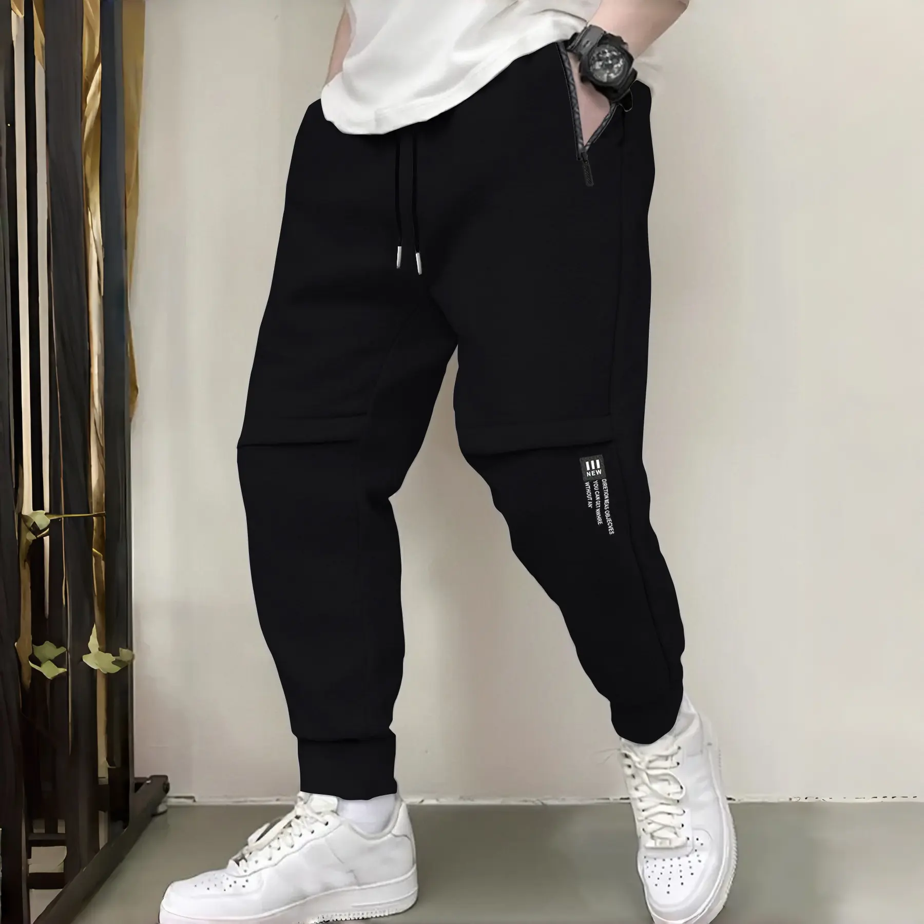 Men's Tapered Fitted Athletic Pants with Zipper Pockets, Cuffed Hems - for Running, Hiking, Athletic Style Men's Pants, Comfortable Stretch Men's Pants