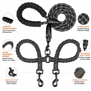 Kigifuture Dual Dog Leash, Double Dog Leash, 360 Swivel No Tangle Walking Leash, Shock Absorbing Bungee for Two Dogs