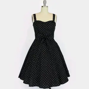Polka Dot Black and White Vintage Inspired Strap Dress/ Rockabilly, Sweetheart pin up dress XS-3XL
