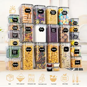 28-piece Set of Sealed Food Storage Containers and Kitchen Storage Containers, Plastic Containers for Flour, Sugar, and Baking Supplies with 24 Labels
