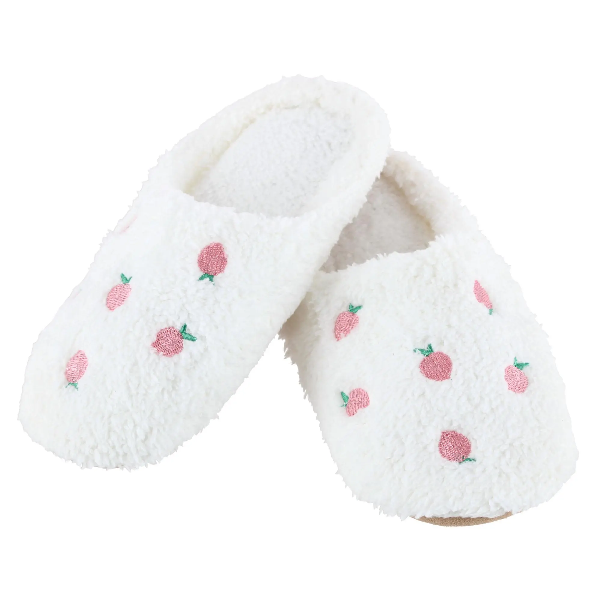 CTM Women's Strawberry Print Fur Slippers, Clog and Scuff Slippers