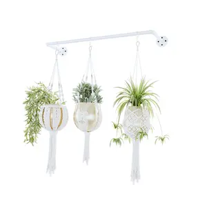 Bamworld Hanging Planters for Indoor Plants 36.2in White Metal Rod Plant Hanger Holder Window Shelves Pot Chains Not Included