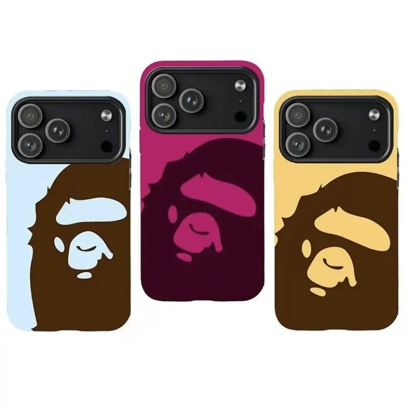 FL 2-in-1 Glossy Hybrid Phone Case, BAPE-Style Color-Block Ape Head Print, Full-Body Sublimation, Shockproof Anti-Scratch, Fits iPhone 17/16/15/14/13/12/11 Pro Max/Pro/Plus/17 Air/XS Max/XR/X/8/7 Plus & Samsung Galaxy S26/S25/S24/S23/S22/S21/A16/A15/A14