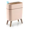 Pukomc Smart Induction Automatic Trash Can - Touchless Motion Sensor, Waterproof ABS Plastic, 2.6 Gal Space-Saving Waste Bin for Kitchen Bathroom Bedroom Office, Hands-Free Open, Nordic White