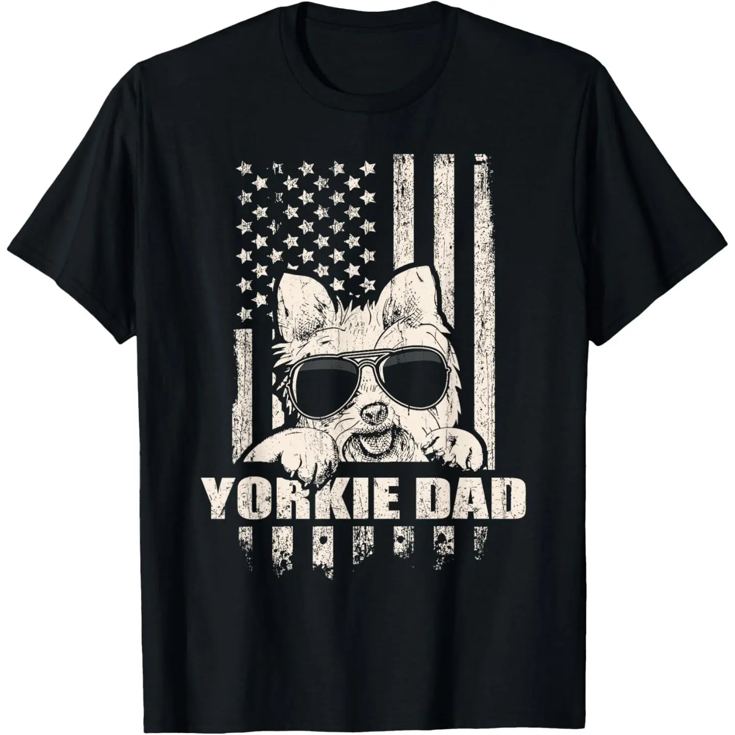 Yorkie Dad Cool Vintage Retro Proud American T-Shirt Pure Cotton Graphic Tees Menswear Top: Gifts for Men & Women