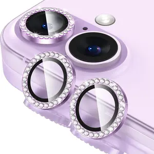 【Diamond Purple】Glimprese Camera Lens Protector Compatible for iPhone 17 16 16Plus 14 14Pro 14ProMax 15 15Pro 15ProMax, 9H Tempered Glass Camera Cover Screen Protector, HD Clear, Metal Individual Ring Decoration Accessories