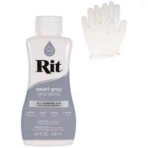 Rit Pearl Grey 8 oz Liquid Fabric Dye for Clothing Décor & Crafts with Pair of Medium Latex-Free Vinyl Gloves
