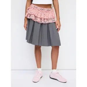 Cider Lace Low Rise Tie Side Layered See-through Micro Mini Skirt