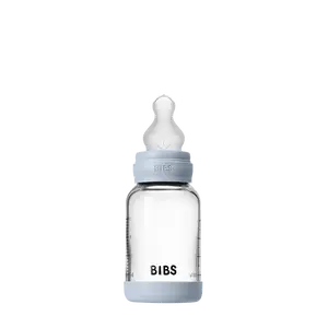 BIBS Baby Glass Bottle Set 4oz Silicone - Baby Blue from Denmark with Silicone Nipple and Clear Glass Body