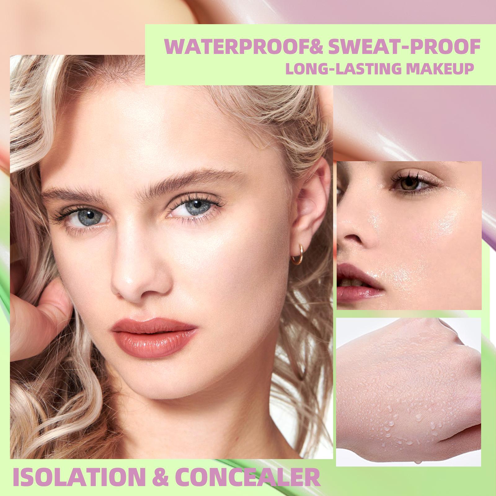 Three-Color Protective Isolation Cream with SPF 50 Coverage, Brightening & Oil-Control Moisturizer for Color Correction, Waterproof & Sweatproof Makeup Base