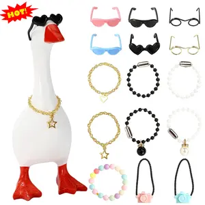 15Pcs 7in Desk Goose Outfits Cute Funny Mini Porch Goose Accessories with Sunglasses Camera Pendant Necklaces Collar Heart Star Gold Chain for Magnetic Desk Geese Statue