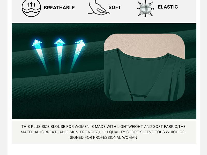 Eytino Plus Size Tops for Women Dressy Casual Pleated V Neck Short Sleeve Business Work Office Blouses Shirts(1X-5X)