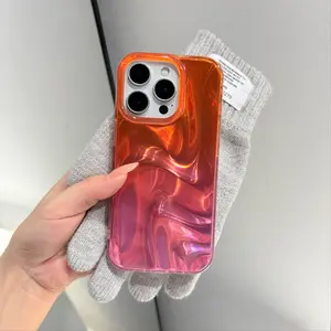 Fashion Orange Gradient Pink Satin Texture Laser Glossy Protective Phone Case Phone Protective Cover Suitable for iPhone 17 Pro 16 15 14 Pro Max