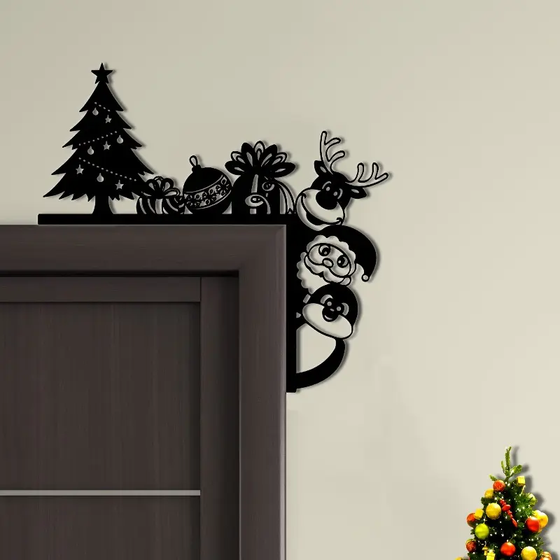 Art Decoration Metal Christmas Corner Decoration - reindeer and Santa Claus door frame hanging decoration, non electric reusable holiday home, party, wall and bedroom decoration, feather free seasonal decoration