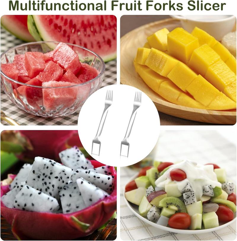 【2 Pack】Watermelon Fork Slicer,Watermelon Slicer Cutter,Watermelon Cube Cutting Tool, 2-in-1 Stainless Steel Fruit Cutter, Dual Head Fruit Forks Slicer Knife with Round Handle,Fruit Cutting Kitchen Utensils,Kitchen Gadgets,Portable Modern 【2 Pack】Watermelon Fork Slicer,Watermelon Slicer Cutter,Watermelon Cube Cutting Tool, 2-in-1 Stainless Steel Fruit Cutter, Dual Head Fruit Forks Slicer Knife with Round Handle,Fruit Cutting Kitchen Utensils,Kitchen Gadgets,Portable Modern
