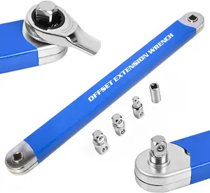 Offset Extension Wrench, Extension Wrench with 1/2", 1/4" and 3/8" Square Drive Adapters, Wrench Extender Tool for Car