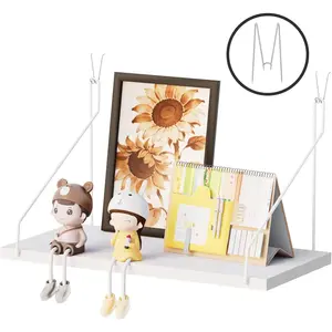 Cubicle Shelf with Hooks - 11.8" Office Cubicle Accessories for Work, Floating Wall Shelf for Decor,  Organizer for Cubicle Wall Storage & Office Decorations&White