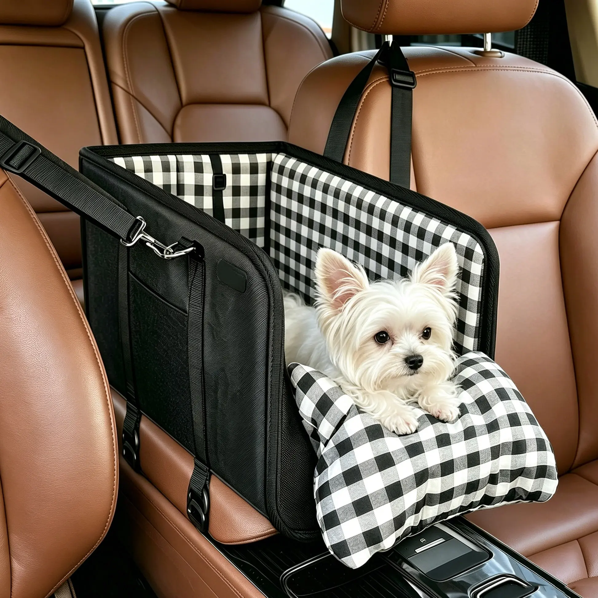 Must-Have Center Console Dog Car Seat - Anxiety Relief Small Pet Booster Seat, Ultra-Safe Armrest Dog Bed for Travel, Cozy & Secure Car Seat for Small Dogs & Cats