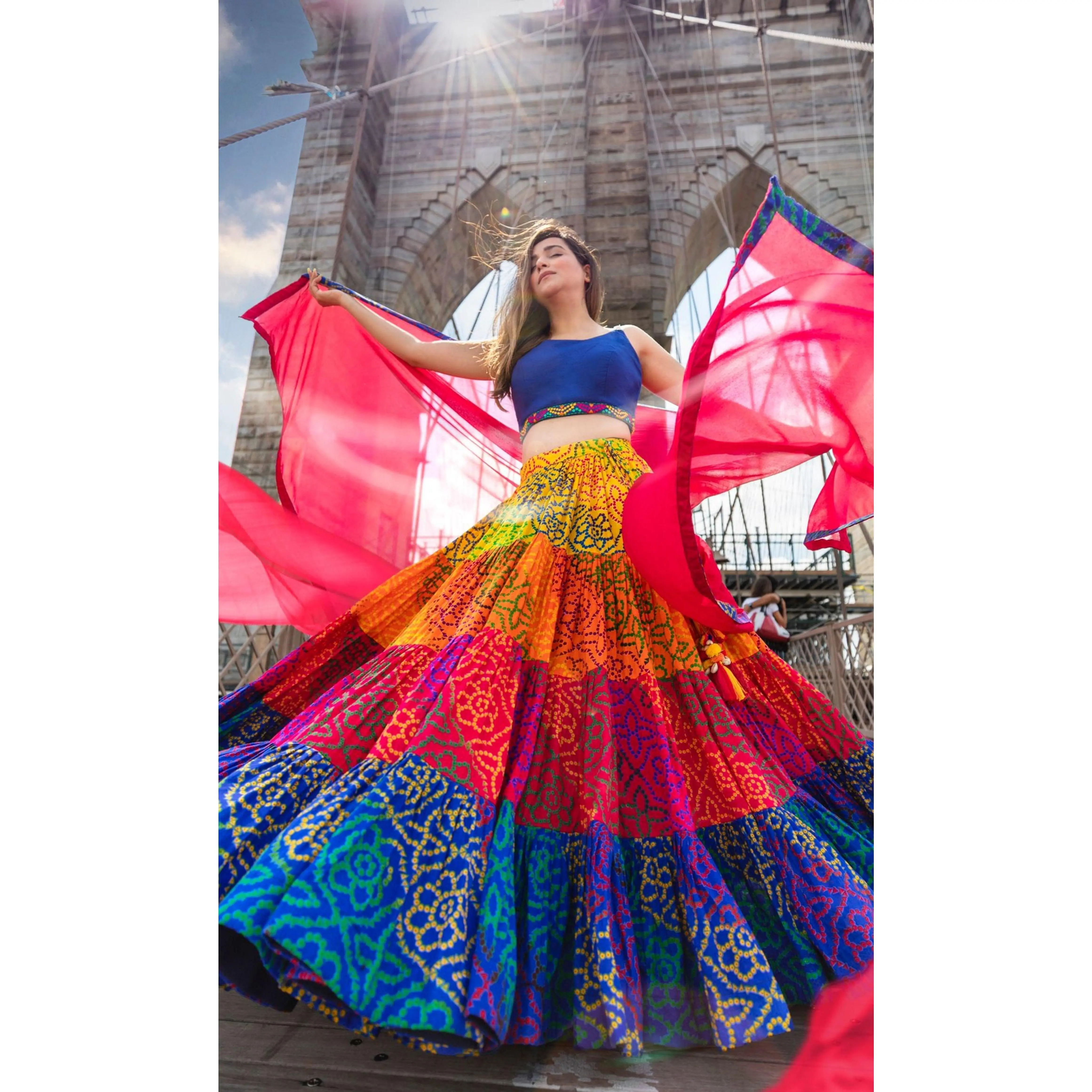 Elissa Multi Tropical Tiered Chaniya Choli