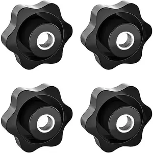 ET 4 Pcs 1/4"-20 Inch Knob Black Nylon Screw-On Type Thru Threaded Knob Nuts 6-Star Shape Hand Tighten Clamping Knobs heavy duty bolt